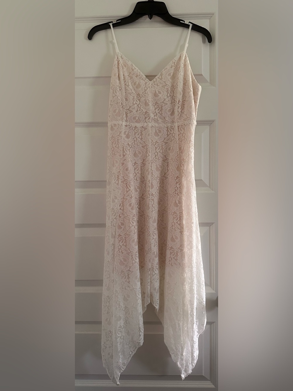 Xtraordinary White Lace Midi Dress with Handkerchief Hem
